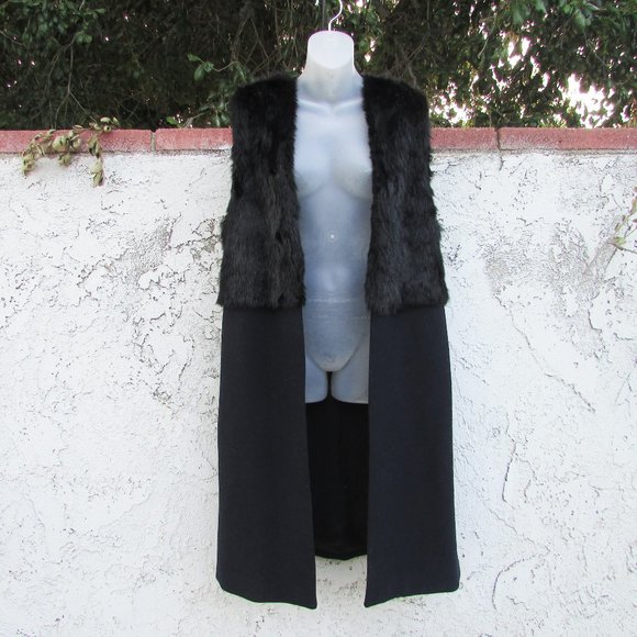 Zara Woman navy black faux fur wool blend waistcoat M